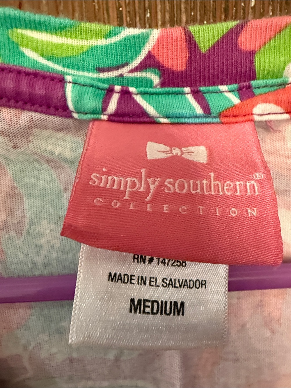 Simply Southern V-Neck Tee - Pink, Green & Turquoise - Picture 3 of 4